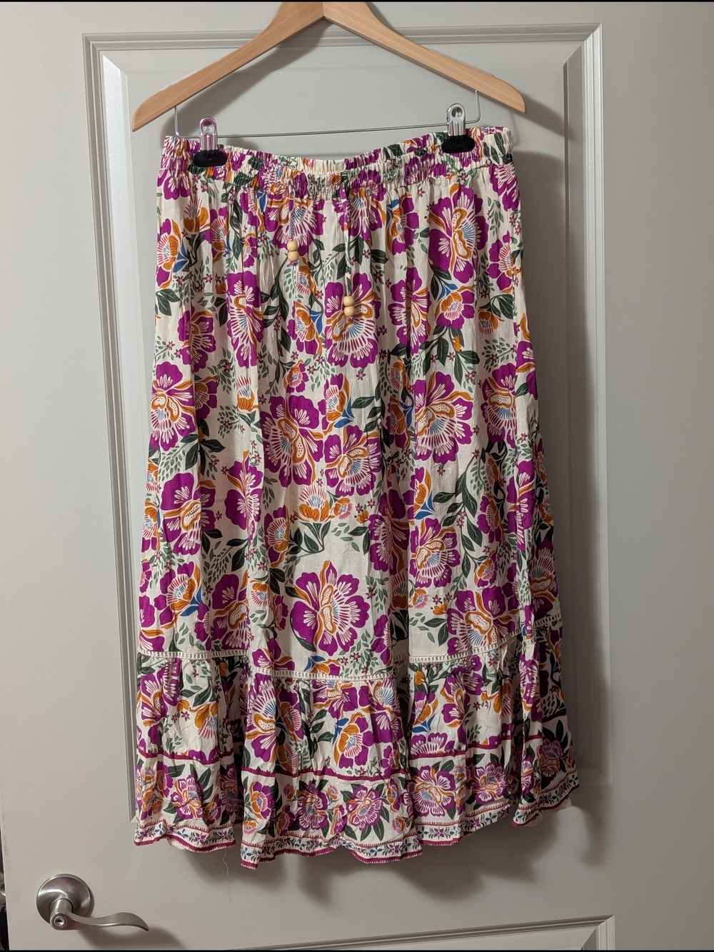 Nicole Miller Cream Midi Skirt with Pink & Orange Floral Print